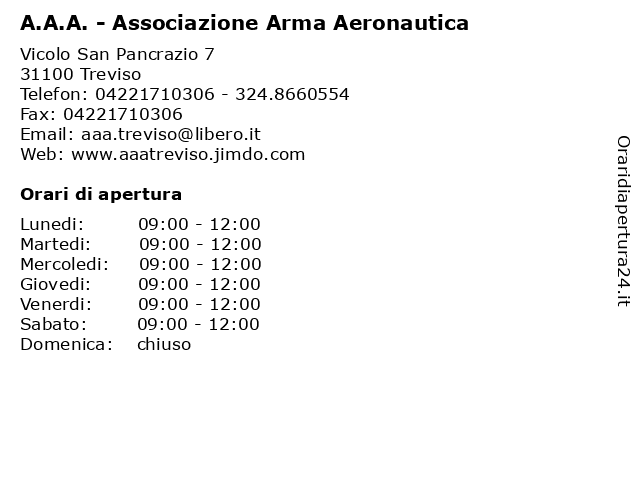 Orari di apertura A.A.A. Associazione Arma Aeronautica